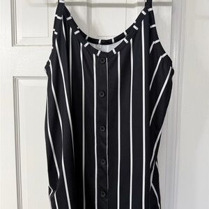 Black and White Striped Button-Down Tank Top